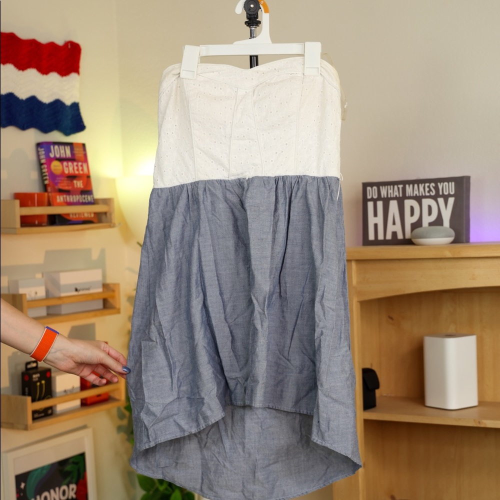 Strapless White and Chambray Dress